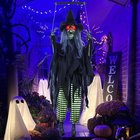 Amazon.com: 4.6FT Animated Hanging Witch Halloween Decoration with ...