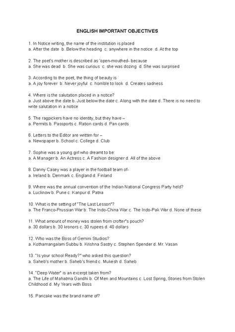 English Important Objectives - ENGLISH IMPORTANT OBJECTIVES In Notice ...