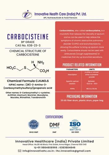 Amino Acid - Carbocisteine Powder BP Manufacturer from Chengalpattu