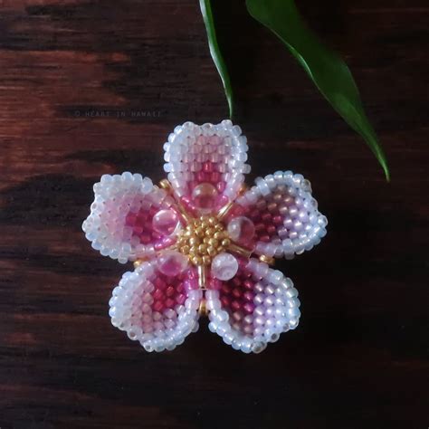 Heart in Hawaii Beaded Sakura Cherry Blossom Brooch - Gold | Beaded ...