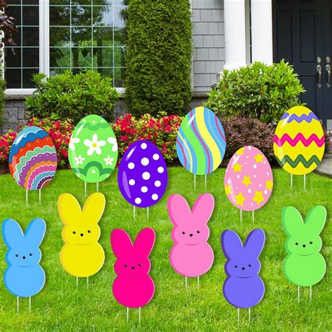 Easter Yard Decorations 12 PCS Easter Yard Signs Outdoor Decorations ...