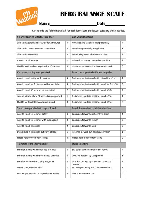 BERG BALANCE SCALE | PD Warrior | Study notes Clinical Medicine | Docsity