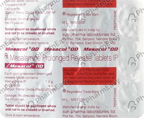 Mesacol Od 1.2 G Tablet (15): Uses, Side Effects, Price & Dosage ...