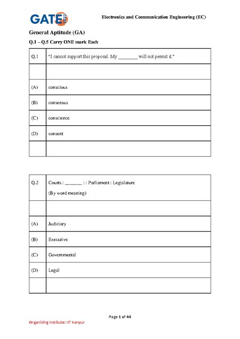 Ec 2023 - Page 1 of 44 General Aptitude (GA) Q – Q Carry ONE mark Each ...