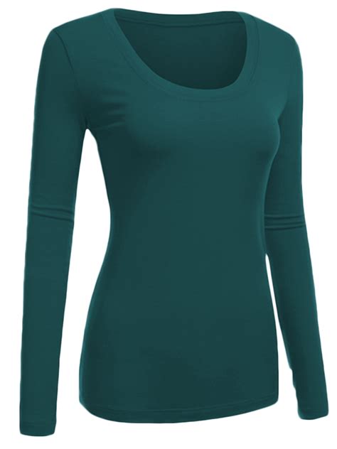 Emmalise Women's Plain Basic Scoop Neck Long Sleeve TShirt Tee - Green ...