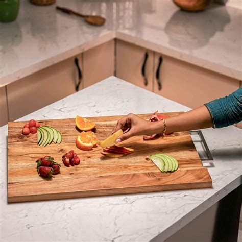 CrispEdge Acacia Wood Chopping Board with Metal Handle – Ireka Homes