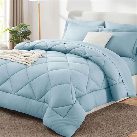 Amazon.com: CozyLux Full Size Comforter Sets Light Blue - 7 Pieces Bed ...