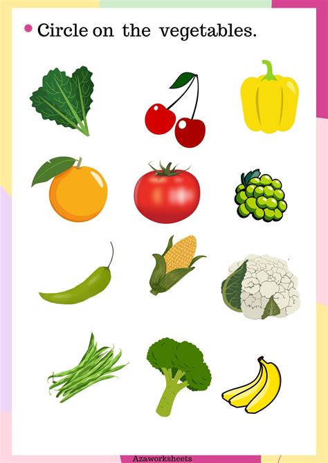 Circling Fruits And Vegetables Activity Sheet First Grade