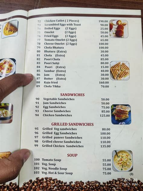 Menu at Indian coffee House, Renukoot