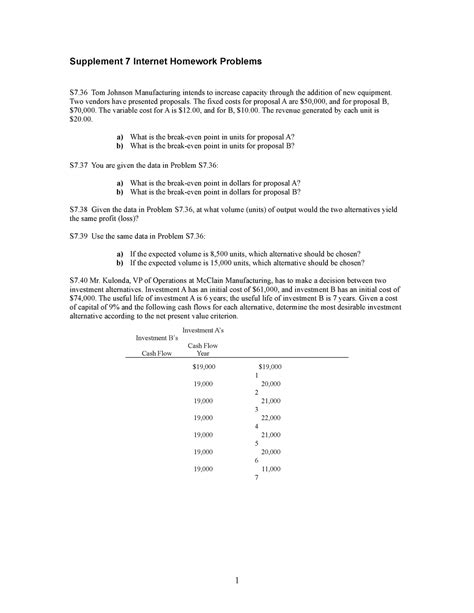Break Even Point Problems - Supplement 7 Internet Homework Problems S7 ...