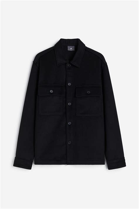 Regular Fit Wool-blend overshirt - Black - Men | H&M IN