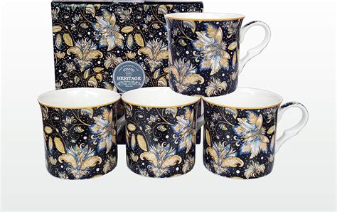 heritage FINE Bone China Set of 4 Mugs Gift Boxed Moonlight Mugs Free ...