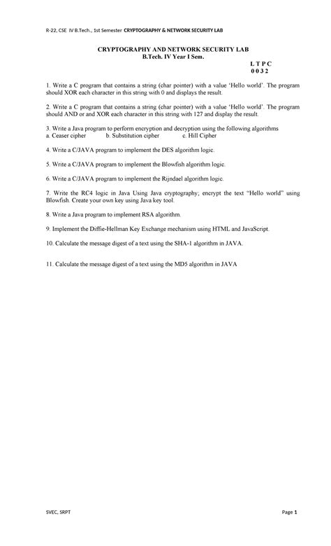 CSE IV B.Tech., 1st Sem. Cryptography & Network Security Lab Manual ...