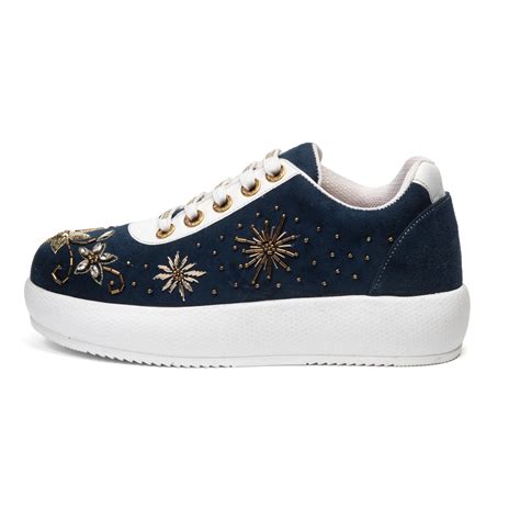 The Celestia Luxury Midnight Navy Embellished Trainer – Rettrose India