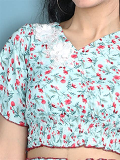 Cutiekins Girls Printed Embellished Top -Pista Green & Pink
