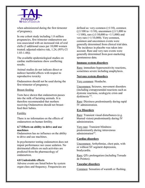 Ondansetron Injection USP Taj Pharma SmPC | PDF