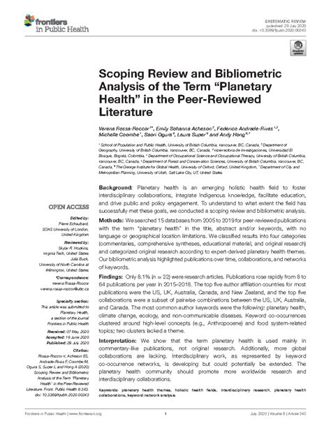 Scoping Review & Bibliometric Analysis of Planetary Health Literature ...