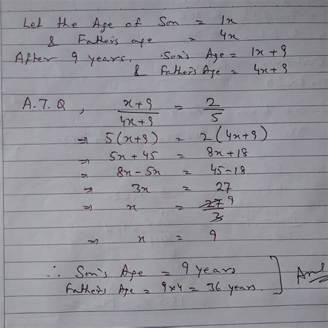 The ages of son and father are in the ratio of 1:4.After 9 years the ...