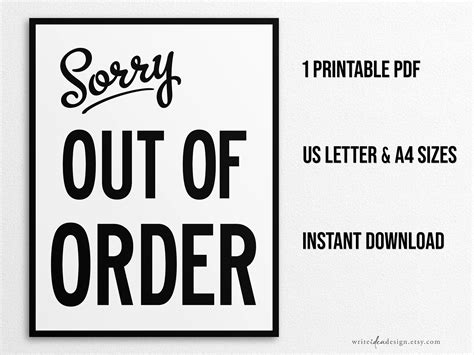 Printable Out of Order Sign in US Letter and A4 Sizes, Instant Download PDF - Etsy