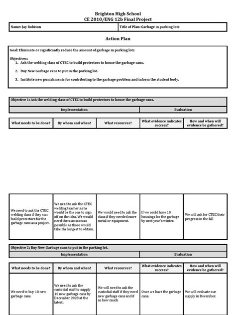 Action Plan Sample PDF 的图像结果