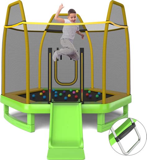 GYMAX Trampoline for Kids, ASTM Approved 7FT Trampoline with Slide ...