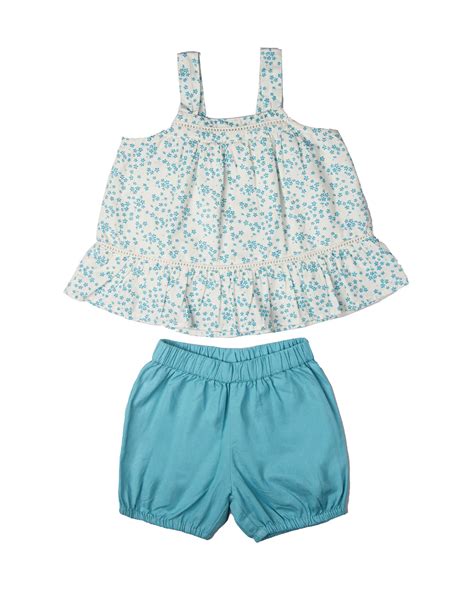 Kicks & Crawl Blue Top & Shorts-Florals-Cotton-For Infants-Extra 5% Off ...