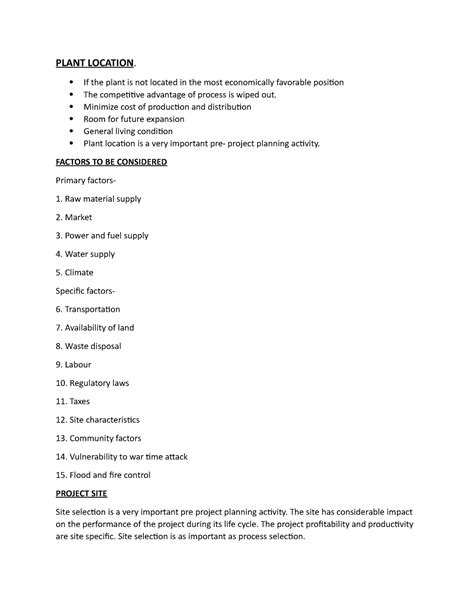 Plant location - It's a lecture note - PLANT LOCATION. If the plant is ...