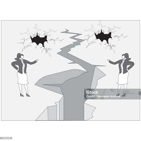 Two Businesswomen Stand On Opposite Sides Of Ground Crack And Accuse ...