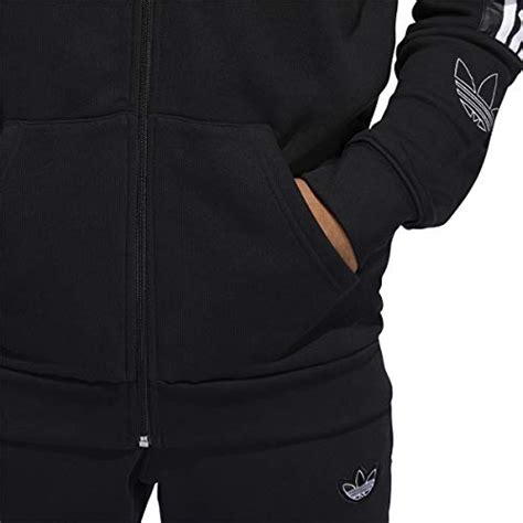Buy adidas Originals Men's Outline Hoodie 3-Stripes Zipper Black (Black ...