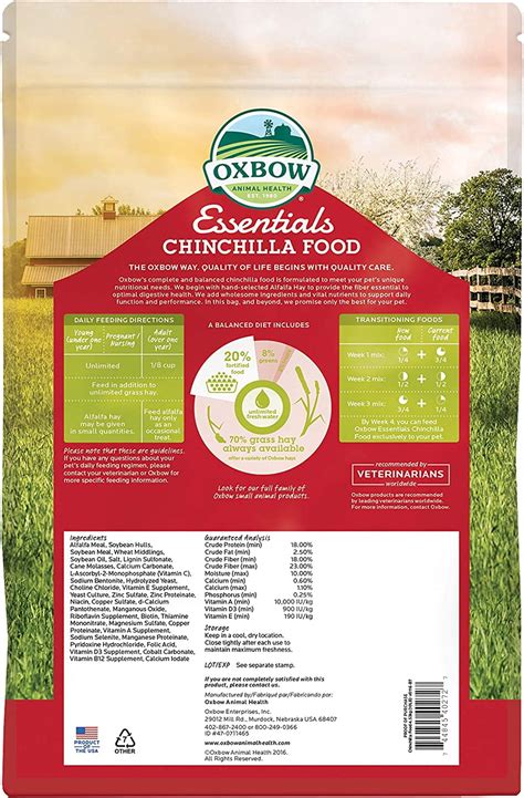 Buy Oxbow Essentials Chinchilla Food - All Natural Chinchilla Food ...
