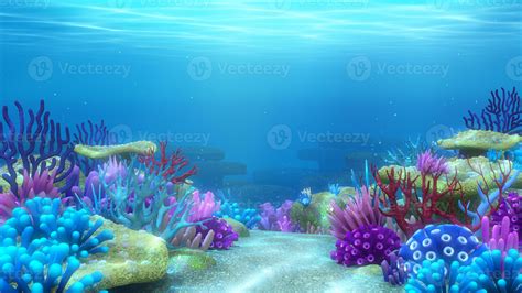 Colorful coral reef under the sea, Ocean Underwater World Background,3d ...