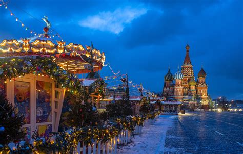 Picture Moscow Russia Christmas Town square St. Basil's 2000x1275