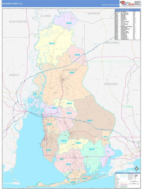 Baldwin County, AL Wall Map Color Cast Style by MarketMAPS - MapSales