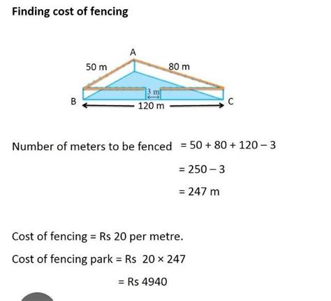 A triangular park ABC has sides 120m, 80m and 50m. A gardner has ...