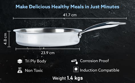 Buy AGARO Regency Triply Saute Pan 1.5L with Lid, 22 cm, Rivetted ...
