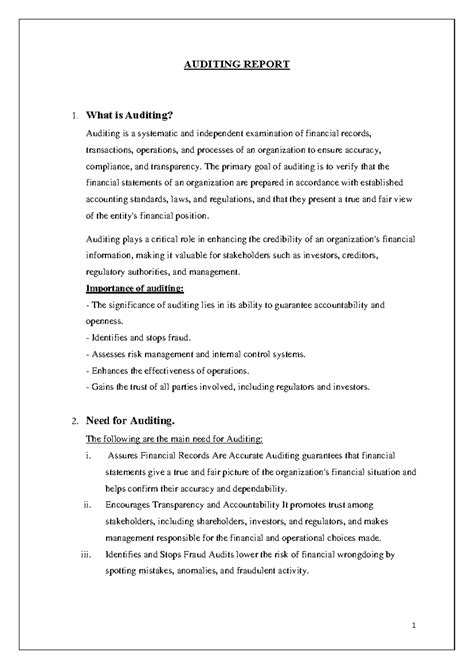 Final Auditing FILE - NOTES - AUDITING REPORT 1. What is Auditing ...
