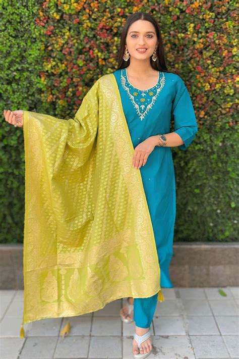 Teal Blue Designer Kurti Set for Summer - Anaya Designer Studio