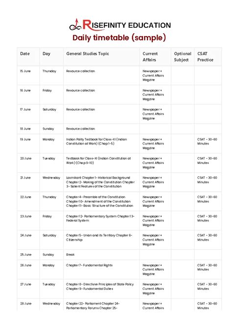 Daily timetable - notesssss - Daily timetable (sample) Date Day General ...