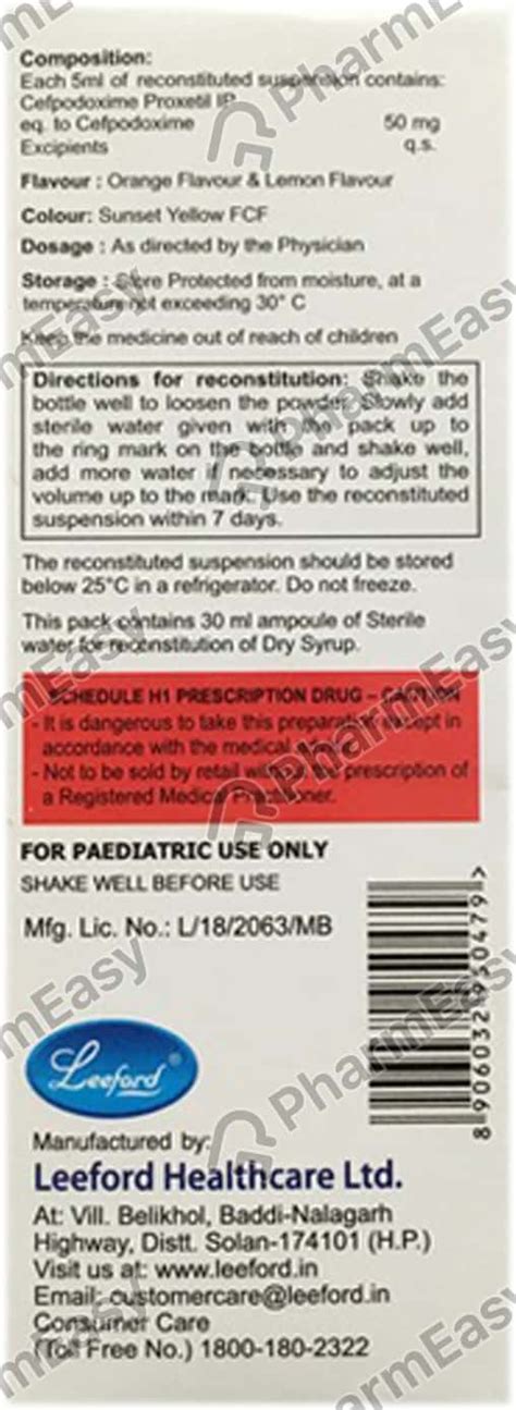 Cefredrox 50 MG/5ML Dry Syrup (30): Uses, Side Effects, Price & Dosage ...