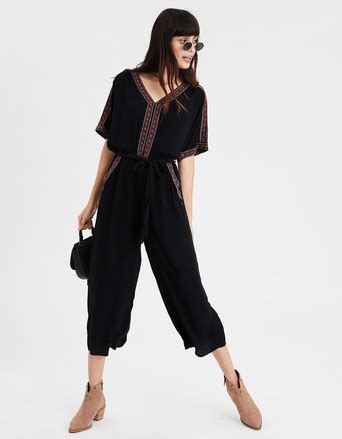 Buy American Eagle Women Black Embroidered Jumpsuit Online - 469906