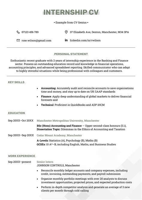 Image result for Internship CV Format