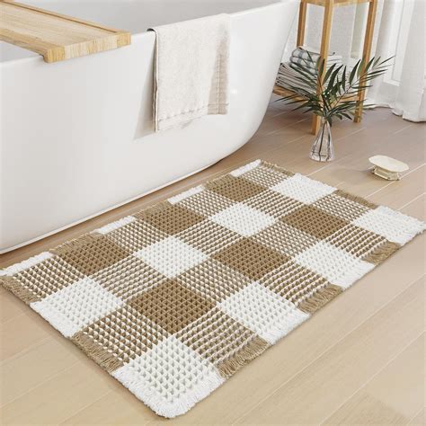 Amazon.com: Arenarug Checkered Waffle Bath Mat, Super Absorbent Boho ...