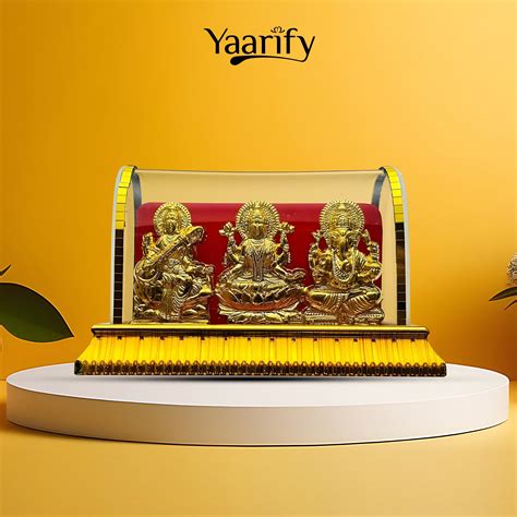 Gold Plated Laxmi Ganesh Idol Maa Saraswati Murti Acrylic(Diwali Speci