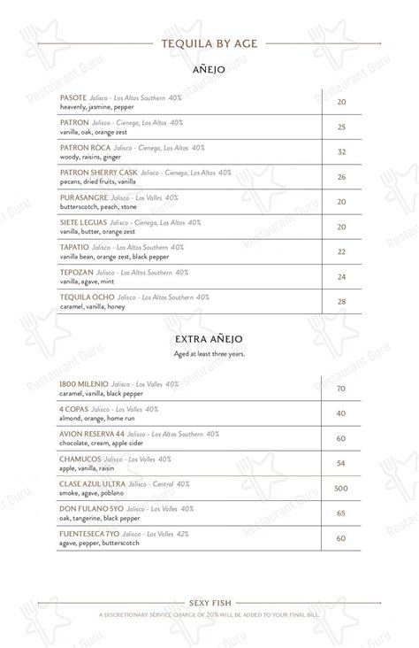 Menu at Sexy Fish Miami pub & bar, Miami