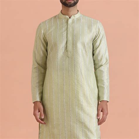 Men Green Embroidered Kurta – Kisah