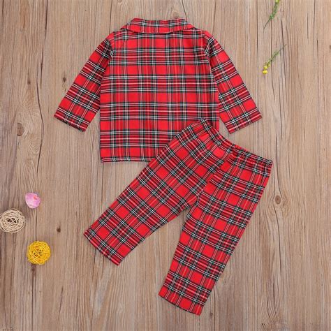 Christmas Kid Baby Boy Girls Pajama Sets Red Plaid... – Grandado