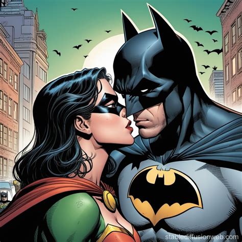 Batman Surprises Female Robin with a Kiss | Stable Diffusion Online