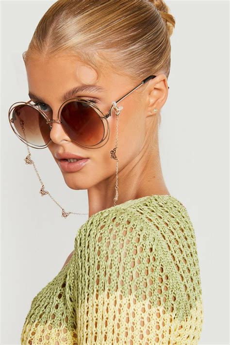 Gold Polished Butterfly Sunglasses Chain | boohoo UK