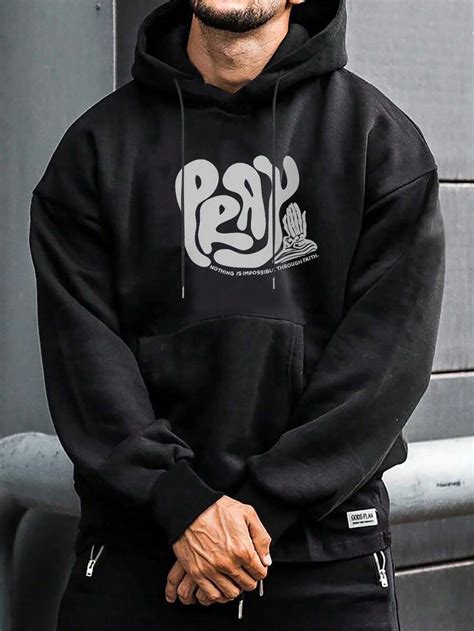 Men Slogan Graphic Kangaroo Pocket Drawstring Hoodie | SHEIN USA