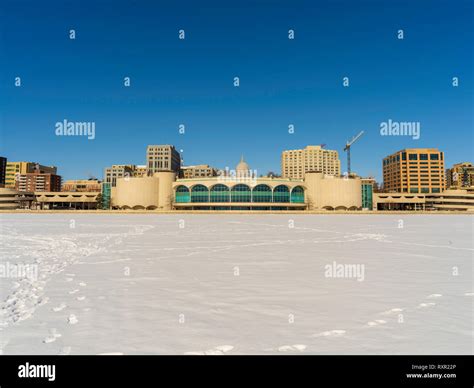 View of the Monona Terrace Convention Center, taken from frozen Lake ...